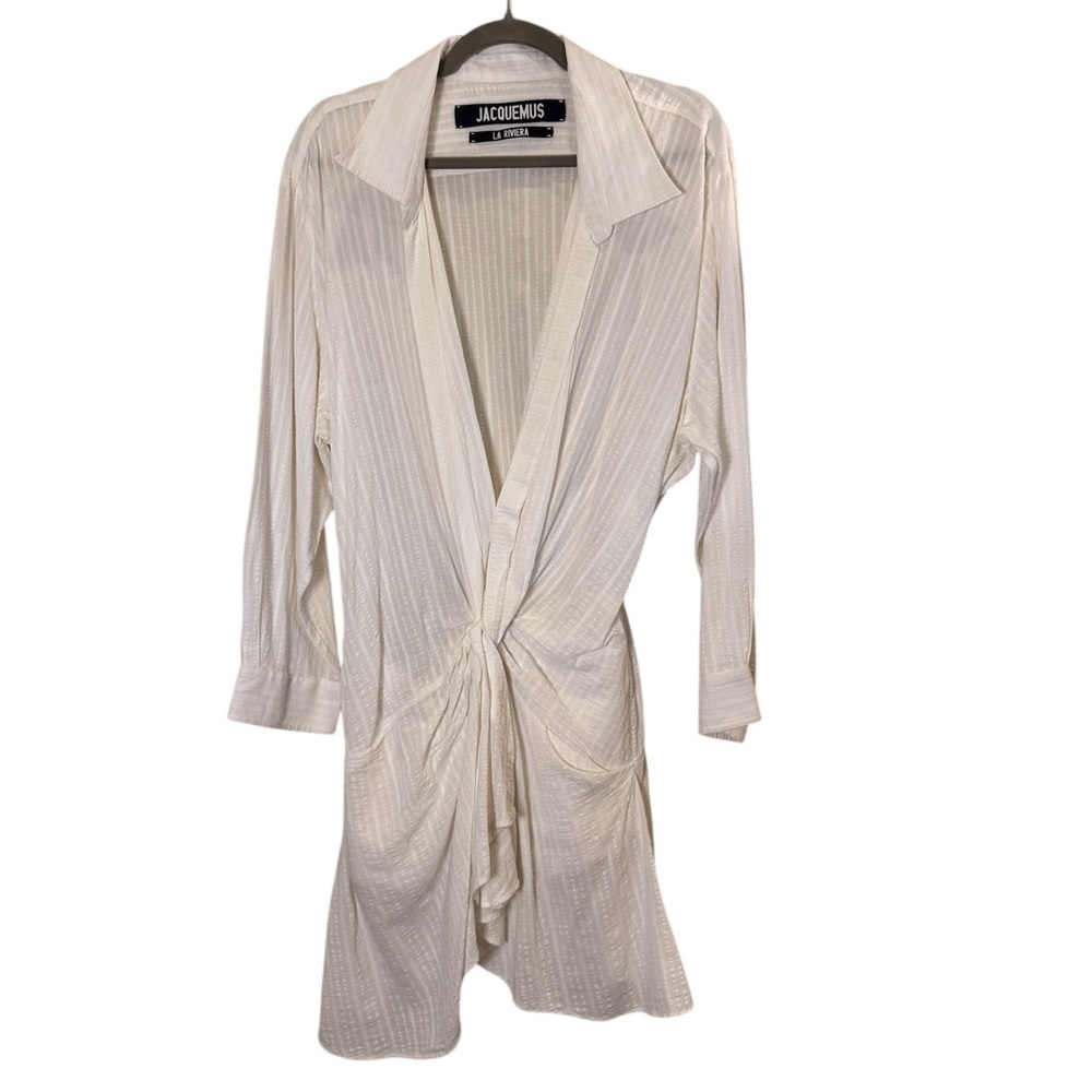 Jacquemus La Riviera White Twist-Front Beach Resort wear Shirt Dress sz S - Picture 2 of 12